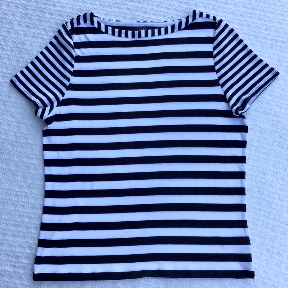 CHAPS NAVY and WHITE STRIPED BOATNECK TEE SHIRT